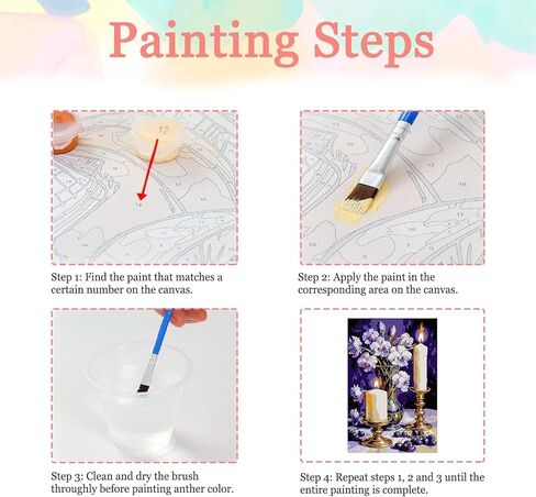 مجموعة طلاء شموع من أوريمي مع إطار، طلاء زهور DIY حسب الأرقام للبالغين، أكريليك سهل على القماش مع فرش للديكور 20 × 30 سم in Saudi Arabia
