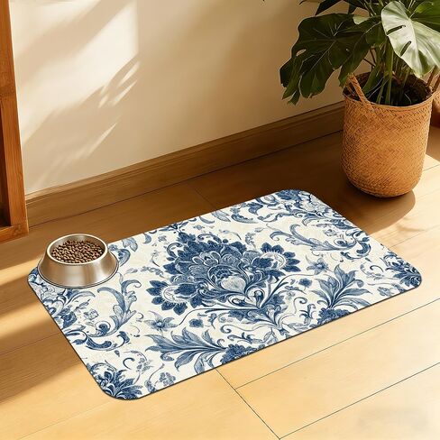 Vintage Mushroom Flower Pet Feeding Mat, Absorbent Dog Cat Bowl Pad, Fast Dry, Waterproof Rubber Back – 16x24 Inch in Saudi Arabia
