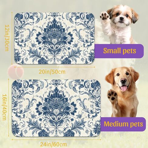Vintage Mushroom Flower Pet Feeding Mat, Absorbent Dog Cat Bowl Pad, Fast Dry, Waterproof Rubber Back – 16x24 Inch in Saudi Arabia