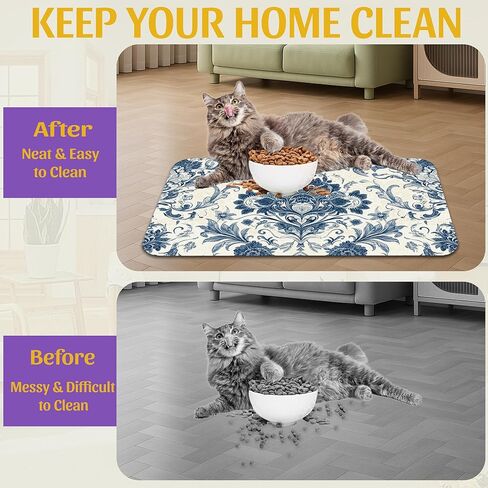 Vintage Mushroom Flower Pet Feeding Mat, Absorbent Dog Cat Bowl Pad, Fast Dry, Waterproof Rubber Back – 16x24 Inch in Saudi Arabia