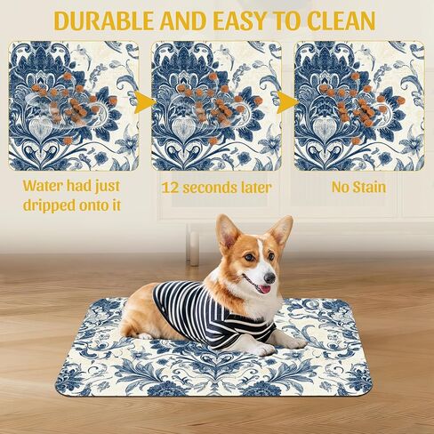 Vintage Mushroom Flower Pet Feeding Mat, Absorbent Dog Cat Bowl Pad, Fast Dry, Waterproof Rubber Back – 16x24 Inch in Saudi Arabia