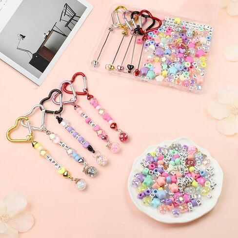 204 قطعة Keychain بها بنفسك سلسلة المفاتيح صنع عدة رسالة الخرز مفتاح سلسلة زهرة ستار القلب حبة عدة حلقة مفاتيح أكريليك حقيبة Charms الحرف اكسسوارات in Saudi Arabia