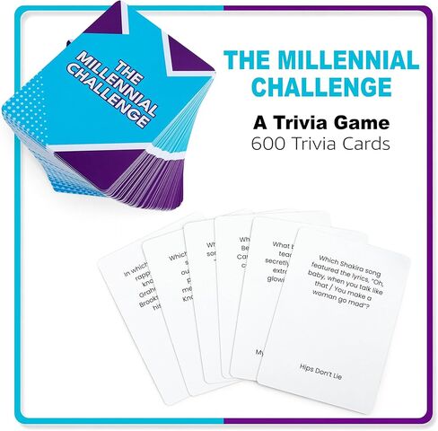 The Millennial Challenge - 90s and 00s Trivia Game with 600 Trivia Cards - Pop Culture, Trivia Game with Movies, Music, TV Shows - Ideal for Game Night, Christmas, Birthday, or Gift in Saudi Arabia