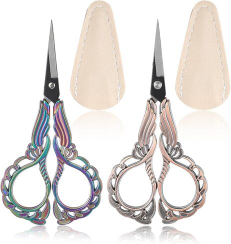 2PCS Sewing Embroidery Scissors, 4.5Inch Small Sewing Crafting Scissors Sharp Stainless Steel Vintage Scissorses with Cover for Craft Cross Stitch Needlework Artwork Thread Yarn Cutting in Saudi Arabia