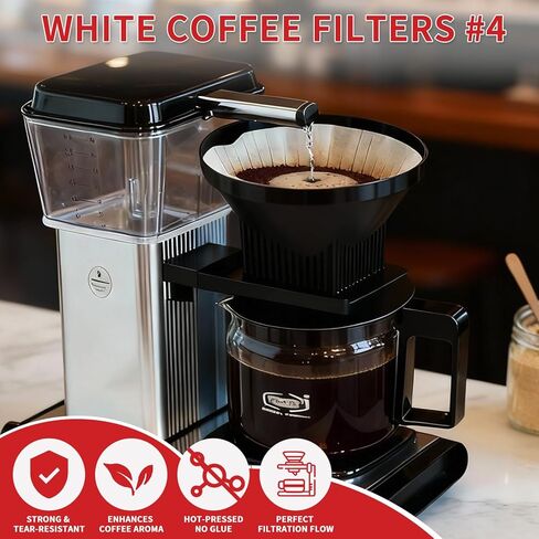 100 Count Coffee Filters #4 Compatible with Technivorm Moccamaster, Oxygen-Bleached White Coffee Filters, Durable No Blowout, Disposable Filter No 4 for Pour Over and Drip Coffee-Maker in Kuwait