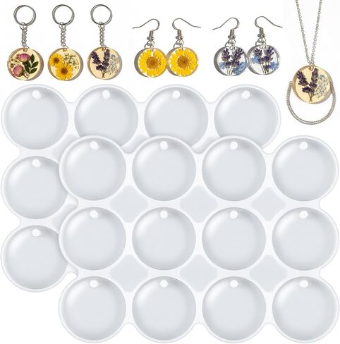 24-Cavity Silicone Mold for Round Keychain Small Round Resin Mold with Hole Resin Shiny Flat Circle Drilled Earrings for DIY Earrings Keychain Jewelry Making Crafts Making Pet Tag Pendant in Saudi Arabia