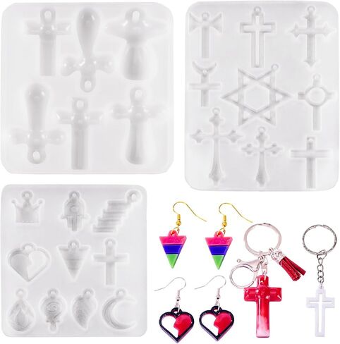 Beadthoven 3Pcs DIY Cross Silicone Molds Crucifix Cross Resin Molds Star of David Resin Epoxy Molds Heart Moon Cross Pendant Casting Mold for DIY Craft Necklace Keychain Jewelry Pendant Making Easter in Saudi Arabia