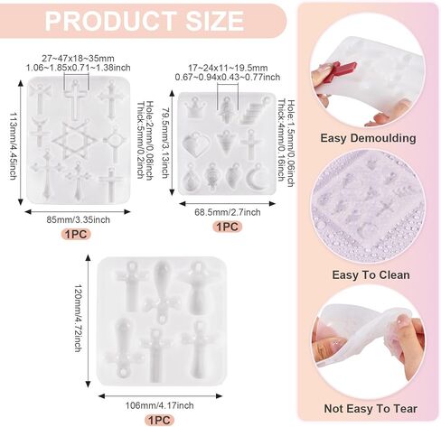 Beadthoven 3Pcs DIY Cross Silicone Molds Crucifix Cross Resin Molds Star of David Resin Epoxy Molds Heart Moon Cross Pendant Casting Mold for DIY Craft Necklace Keychain Jewelry Pendant Making Easter in Saudi Arabia