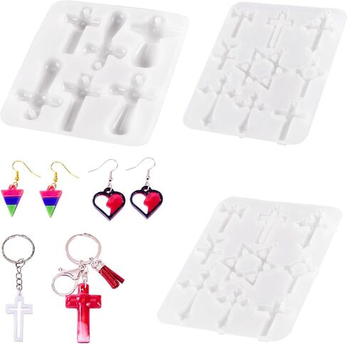 Beadthoven 3Pcs DIY Cross Silicone Molds Crucifix Cross Resin Molds Star of David Resin Epoxy Molds Heart Moon Cross Pendant Casting Mold for DIY Craft Necklace Keychain Jewelry Pendant Making Easter in Saudi Arabia