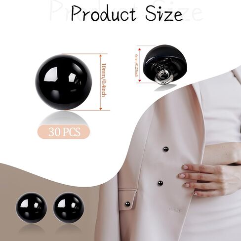 50Pcs 10mm Black Buttons, Round Pearl Earl Decorative Buttons for Sewing, Half Ball Pearl Button Round Shape Buckles, Crafting Sewing Circle Hook Button in Saudi Arabia