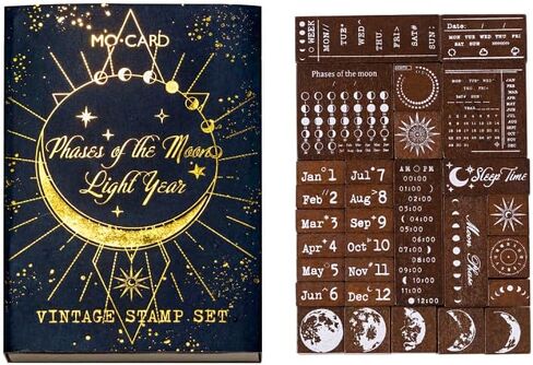 Alideco 29pcs Vintage Moon Phase Perpetual Calendar Month Day Stamp DIY Decorative Prints Stamps Set for Journaling Crafts Card Making Painting Teaching（yuexiangguangnian in Saudi Arabia