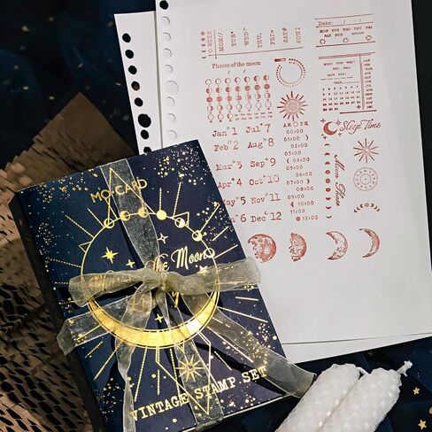 Alideco 29pcs Vintage Moon Phase Perpetual Calendar Month Day Stamp DIY Decorative Prints Stamps Set for Journaling Crafts Card Making Painting Teaching（yuexiangguangnian in Saudi Arabia