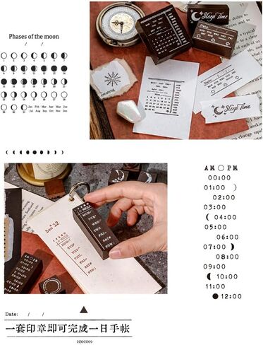 Alideco 29pcs Vintage Moon Phase Perpetual Calendar Month Day Stamp DIY Decorative Prints Stamps Set for Journaling Crafts Card Making Painting Teaching（yuexiangguangnian in Saudi Arabia