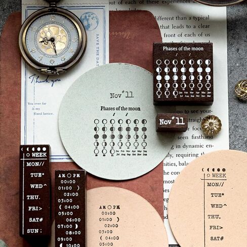 Alideco 29pcs Vintage Moon Phase Perpetual Calendar Month Day Stamp DIY Decorative Prints Stamps Set for Journaling Crafts Card Making Painting Teaching（yuexiangguangnian in Saudi Arabia