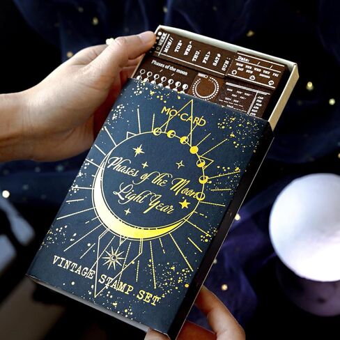 Alideco 29pcs Vintage Moon Phase Perpetual Calendar Month Day Stamp DIY Decorative Prints Stamps Set for Journaling Crafts Card Making Painting Teaching（yuexiangguangnian in Saudi Arabia