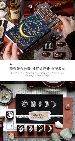 Alideco 29pcs Vintage Moon Phase Perpetual Calendar Month Day Stamp DIY Decorative Prints Stamps Set for Journaling Crafts Card Making Painting Teaching（yuexiangguangnian in Saudi Arabia