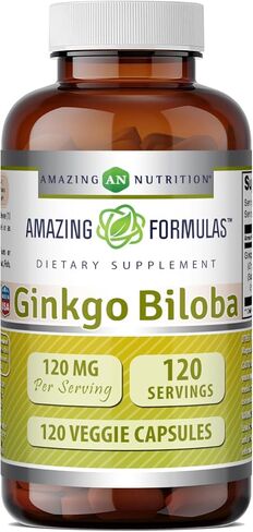 Amazing Formulas Ginkgo Biloba Supplement 120mg 120 Capsules | Standardized to Contain 24% Ginkgo Flavone Glycosides | Non-GMO | Gluten Free | Made in USA in Kuwait