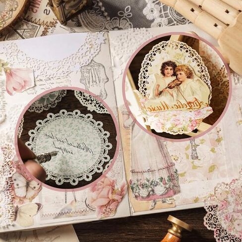 40Pcs Lace Edged Flower Scrapbook Papers, Assorted Styles Vintage Flower Scrapbook Papers, Exquisite Paper Decorations for DIY Card Making Scrapbooks Letter Photo Frames Album in Kuwait