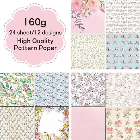 Scrapbooking Paper 12x12inch, 24 Sheets Single Sided Vintage Floral Pattern Paper, 12 Designs Collection Decorative Craft for Card Making Scrapbook DIY Card Making Photo Album (Pink, 12''12) in Saudi Arabia