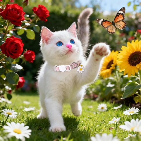 2 PCS Cat Collar with Bell Flower Pendant, Cotton Breakaway Cat Collar Cute Kitten Collars Safety Adjustable Kitten Collars Cats Accessories for Girl Boy Cats in Kuwait