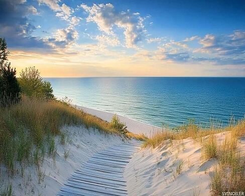 Paint by Numbers Kit for Adults Sunset Lake Sleeping Bear Dunes Lake Michigans 16x20inch DIY Color by Numbers Acrylic Paint Unframed Canvas Painting Kits for Beginner in Saudi Arabia