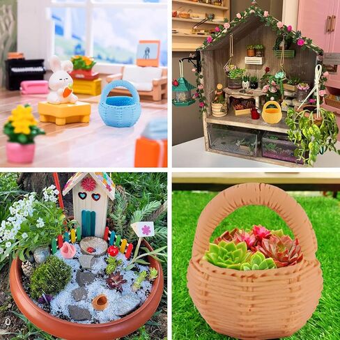 Cheriswelry 16pcs Flower Basket Miniature Ornaments Micro Landscape Home Dollhouse Miniature Flower Baskets for Easter Wedding Party Favors Food Bread Rattan Basket 25x26 mm in Saudi Arabia