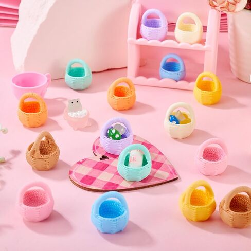 Cheriswelry 16pcs Flower Basket Miniature Ornaments Micro Landscape Home Dollhouse Miniature Flower Baskets for Easter Wedding Party Favors Food Bread Rattan Basket 25x26 mm in Saudi Arabia