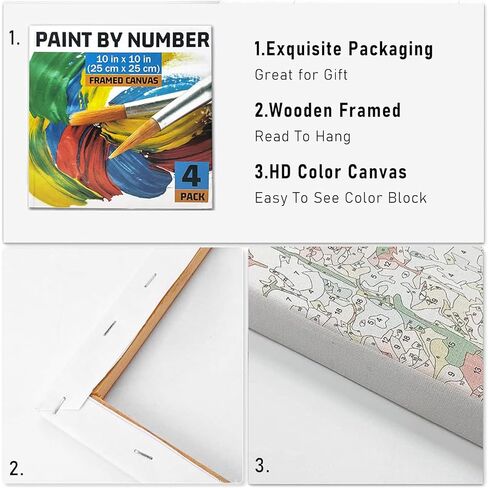 Hlison 4 Pack 10"x 10" Framed Paint by Number for Adults Canvas - Succulent Flowers Framed Paint by Numbers for Adults Kids Beginners - Acrylic Oil Easy Paint by Number Kits on Canvas with Frame in Kuwait