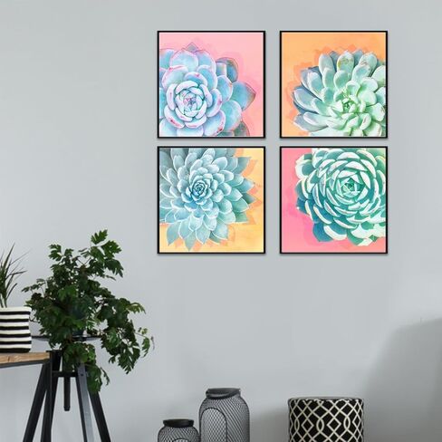 Hlison 4 Pack 10"x 10" Framed Paint by Number for Adults Canvas - Succulent Flowers Framed Paint by Numbers for Adults Kids Beginners - Acrylic Oil Easy Paint by Number Kits on Canvas with Frame in Kuwait