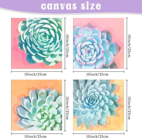 Hlison 4 Pack 10"x 10" Framed Paint by Number for Adults Canvas - Succulent Flowers Framed Paint by Numbers for Adults Kids Beginners - Acrylic Oil Easy Paint by Number Kits on Canvas with Frame in Kuwait