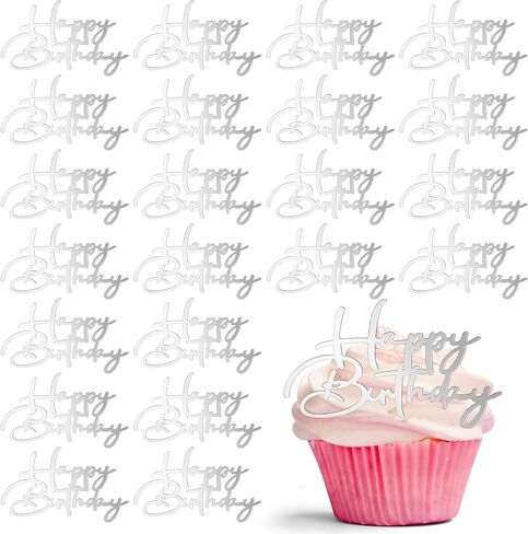 Weysat 30 Pcs Black Mirror Acrylic Cupcake Toppers Happy Birthday Cake Decorations for Birthday Party Cupcake Toppers in Saudi Arabia