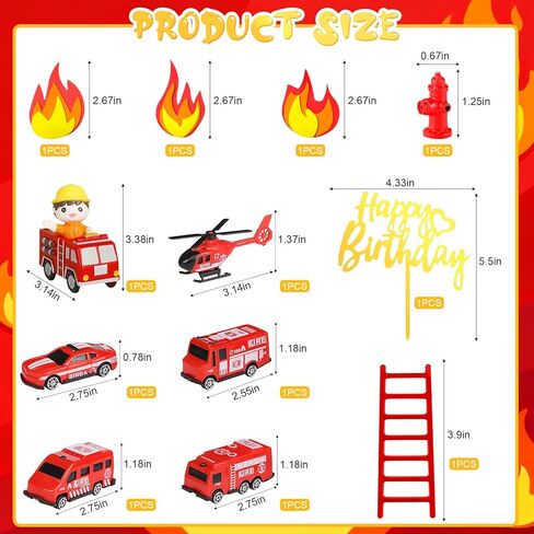 12Pcs Firetruck Cake Topper Firetruck Cake Decorations for Baby Shower Party Supplies in Saudi Arabia