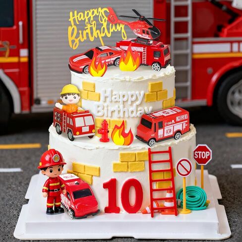 12Pcs Firetruck Cake Topper Firetruck Cake Decorations for Baby Shower Party Supplies in Saudi Arabia