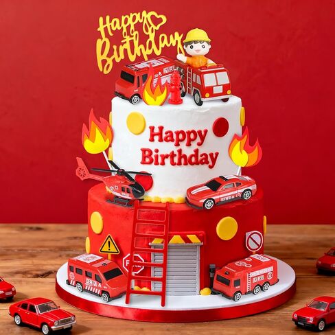 12Pcs Firetruck Cake Topper Firetruck Cake Decorations for Baby Shower Party Supplies in Saudi Arabia