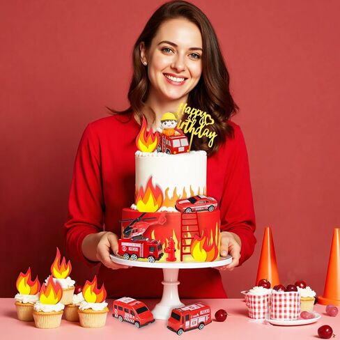 12Pcs Firetruck Cake Topper Firetruck Cake Decorations for Baby Shower Party Supplies in Saudi Arabia