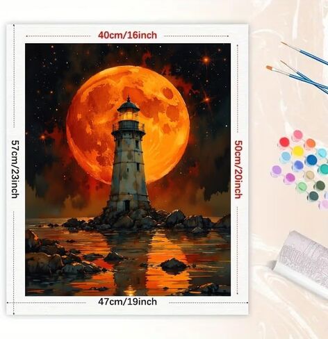 TAOPAOLAB Red Moon Paint by Numbers Kit for Adults - DIY Lighthouse and Glowing Moon Painting on Canvas 16x20 Inches, Acrylic Paint Set, Suitable for Beginners, Ocean Art for Home Decoration or Gifts in Saudi Arabia