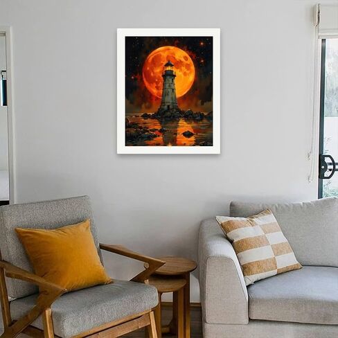 TAOPAOLAB Red Moon Paint by Numbers Kit for Adults - DIY Lighthouse and Glowing Moon Painting on Canvas 16x20 Inches, Acrylic Paint Set, Suitable for Beginners, Ocean Art for Home Decoration or Gifts in Saudi Arabia
