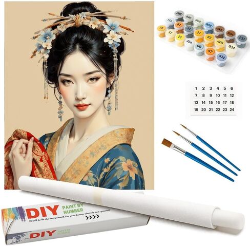 Elegant Geisha Paint by Numbers Kit for Adults - DIY Japanese Culture Painting on Canvas 16x20 Inches, Acrylic Paint Set, Suitable for Beginners, Art for Home Decoration or Gifts in Saudi Arabia