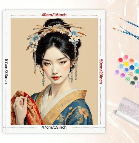 Elegant Geisha Paint by Numbers Kit for Adults - DIY Japanese Culture Painting on Canvas 16x20 Inches, Acrylic Paint Set, Suitable for Beginners, Art for Home Decoration or Gifts in Saudi Arabia