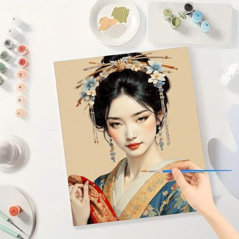 Elegant Geisha Paint by Numbers Kit for Adults - DIY Japanese Culture Painting on Canvas 16x20 Inches, Acrylic Paint Set, Suitable for Beginners, Art for Home Decoration or Gifts in Saudi Arabia