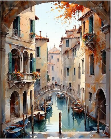 Autumn European Architecture Paint by Numbers Kit for Adults - DIY Venice Canal Painting on Canvas 12x16In, Framed Acrylic Paint Set for Beginners, Artistic Wall Art for Home Decoration or Gifts in Saudi Arabia