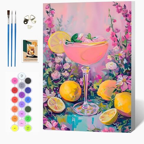 Auremi Cocktail Paint by Number Kits for Adults,Lemon Paint by Number on Canvas with Frame DIY Painting with Number Acrylic Oil Paint Kits for Home Decor 8x12 Inch in Saudi Arabia