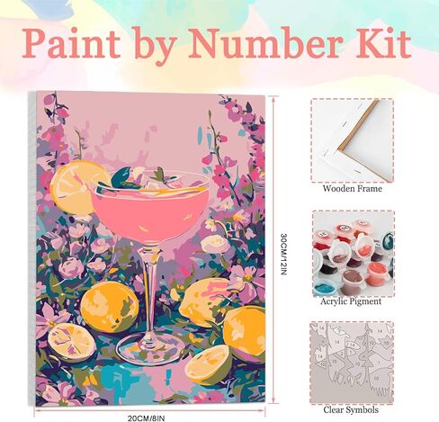 Auremi Cocktail Paint by Number Kits for Adults,Lemon Paint by Number on Canvas with Frame DIY Painting with Number Acrylic Oil Paint Kits for Home Decor 8x12 Inch in Saudi Arabia
