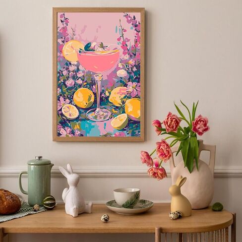 Auremi Cocktail Paint by Number Kits for Adults,Lemon Paint by Number on Canvas with Frame DIY Painting with Number Acrylic Oil Paint Kits for Home Decor 8x12 Inch in Saudi Arabia