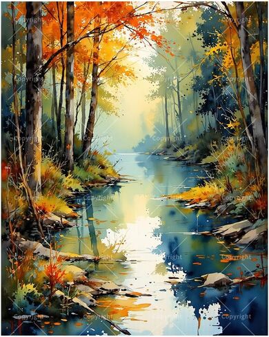 Landscape Paint by Numbers Kit for Adults - DIY Colorful Forest River in Fall Painting on Canvas 16x20 Inches, Acrylic Paint Set, Suitable for Beginners, Art for Home Decoration or Gifts in Saudi Arabia