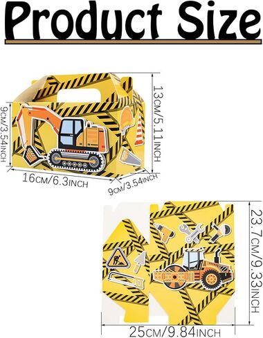 LYINGUO 24 Pack Construction Party Boxes,Goodie Cardboard Boxes with Handles for Snacks,Birthday Party Supplies Favors in Saudi Arabia