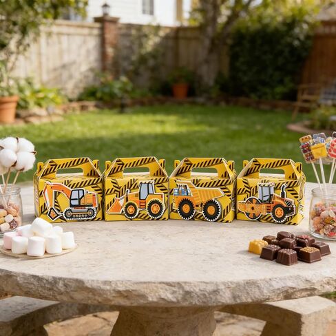 LYINGUO 24 Pack Construction Party Boxes,Goodie Cardboard Boxes with Handles for Snacks,Birthday Party Supplies Favors in Saudi Arabia
