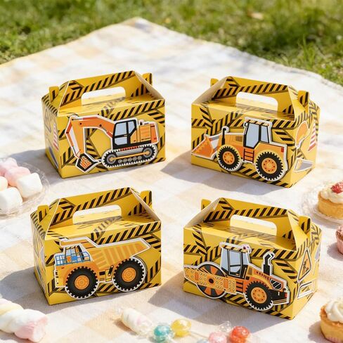 LYINGUO 24 Pack Construction Party Boxes,Goodie Cardboard Boxes with Handles for Snacks,Birthday Party Supplies Favors in Saudi Arabia