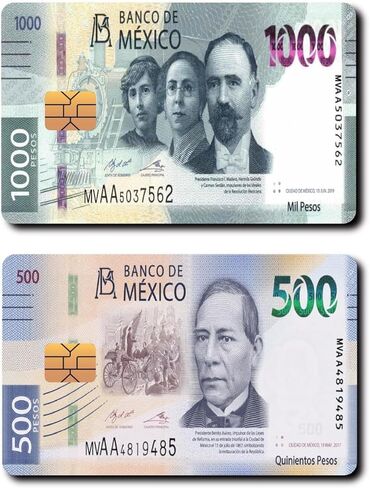 Mexican Peso Bill Credit Card Vinyl Sticker Skin, 1000 & 500 Pesos Design, 2 Pack (1) in Saudi Arabia