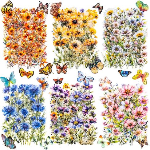 160Pcs Scrapbook Flower Butterfly Stickers, Big 4.7" Watercolor Butterfly Floral Stickers Bulk, Waterproof Clear Sticker for Scrapbooking, Laptop Decals, Junk Journal Supplies, DIY Paper Crafts in Saudi Arabia